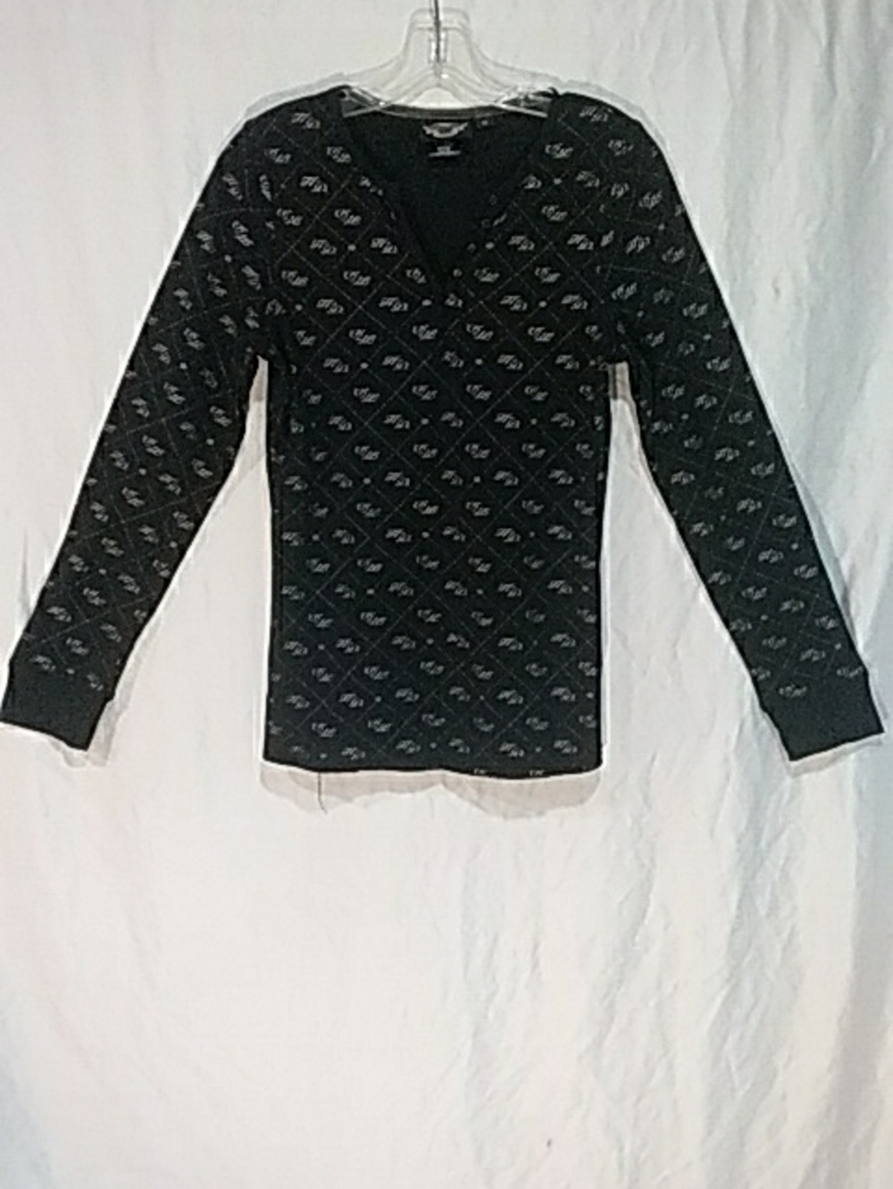 Black Patterned Women's V-Neck Sweater